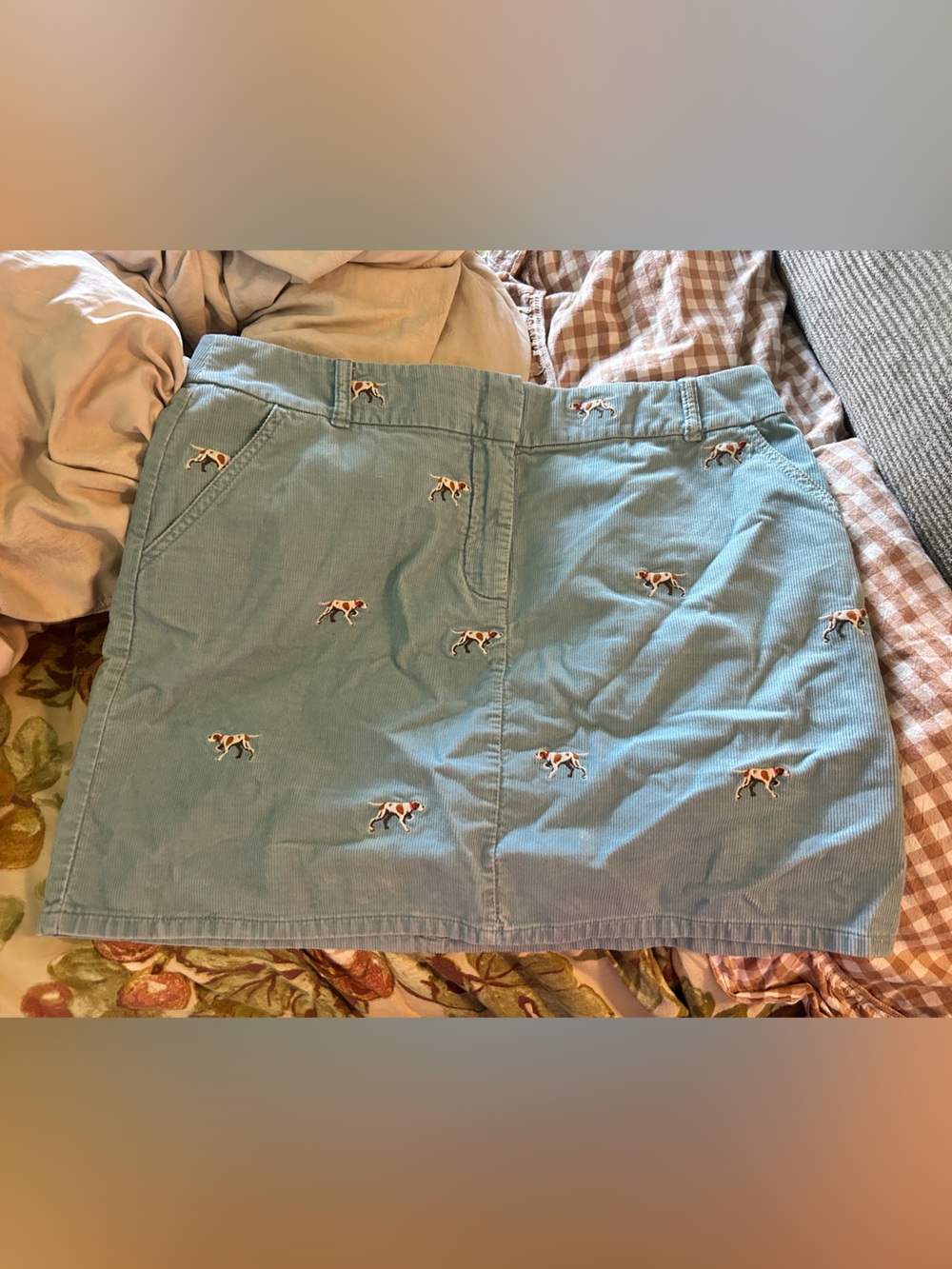 J. Crew Light Blue Corduroy Mini Skirt with Dog Embroidery